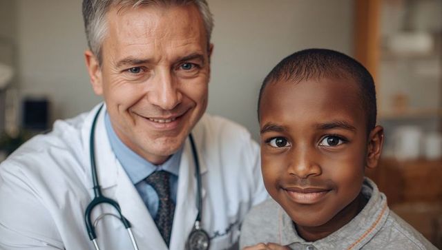 Doctor and young patient smiling at clinic visit