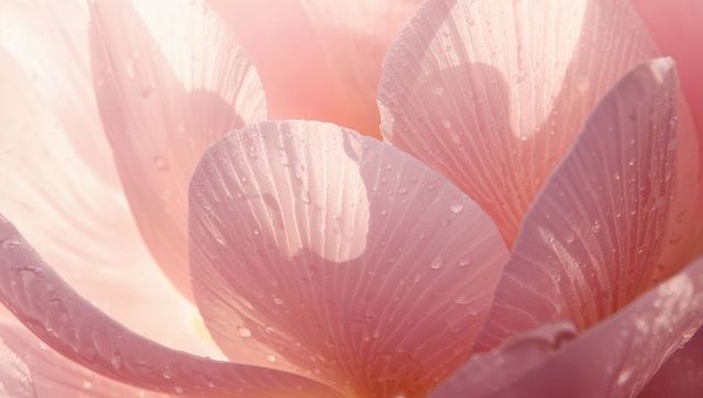 Soft Pink Bloom Macro Showing Dew-Kissed Layered Petals and Delicate Vein Texture