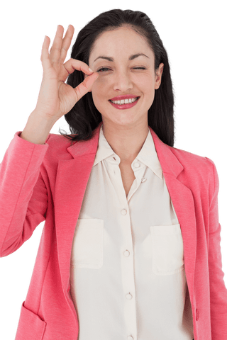 Caucasian Woman Smiling and Making OK Gesture Transparent Background