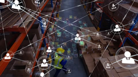 Warehouse Workers Using Technology for Efficient Networking