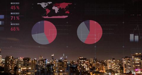 data charts overlaying city skyline at night - Download Free Stock Images Pikwizard.com