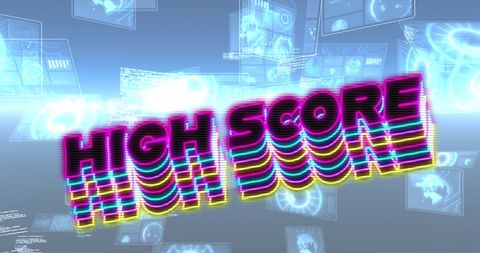 High score text over digital interface conceptual art