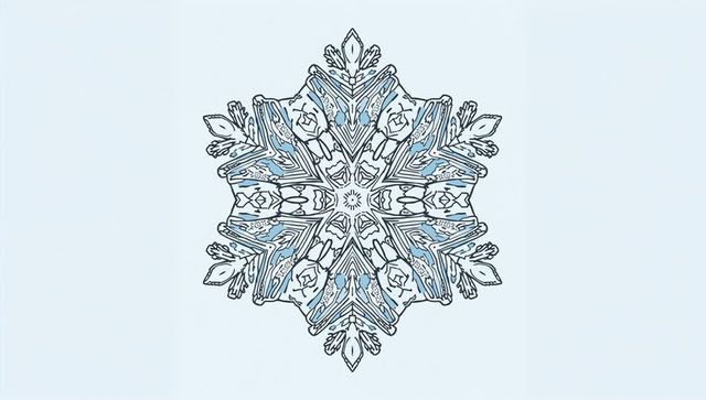 Intricate Snowflake Mandala with Pale Blue Accents and Black Linework, Geometric Symmetry