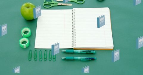 Creative school supplies arrangement with notebooks and stationery