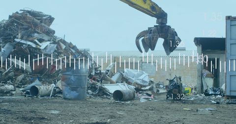 Digital analysis overlay on industrial junkyard