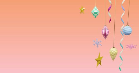 Festive Christmas Ornaments with Stars on Gradient Pink Background