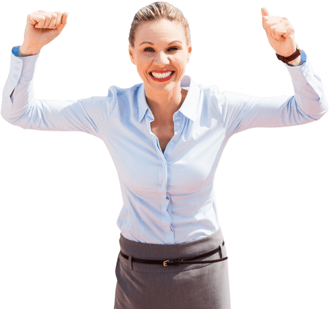 Triumphant Businesswoman Celebrating on Transparent Background