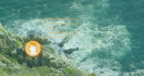 Media icons layered over vibrant coastline landscapes