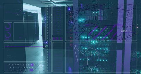 Futuristic Interface Overlooking Modern Server Room - Download Free Stock Images Pikwizard.com