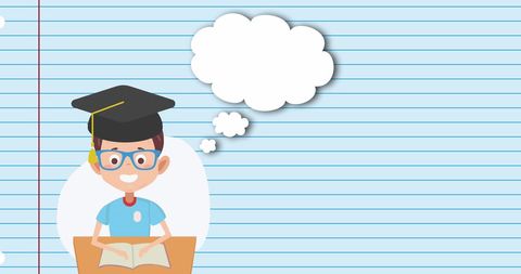 Cartoon Boy Wearing Mortarboard and Reading Book with Speech Bubble - Download Free Stock Images Pikwizard.com
