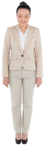Smiling Asian Businesswoman in Beige Suit on Transparent Background