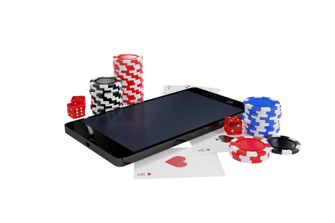 Transparent poker chips, cards and smartphone scene