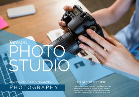 Professional Photography Service Promotion with Camera and Laptop - Download Free Stock Templates Pikwizard.com