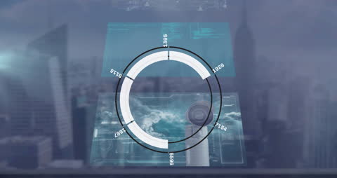 Futuristic Digital Interface Scanning Data Over City Skyline