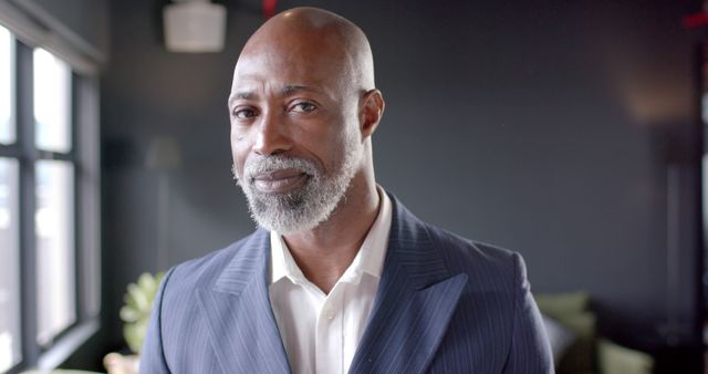 Portrait of a confident and experienced senior man wearing a business suit indoors. Ideal for business advertisements, corporate websites, professional settings, leadership visuals, and mentor programs.