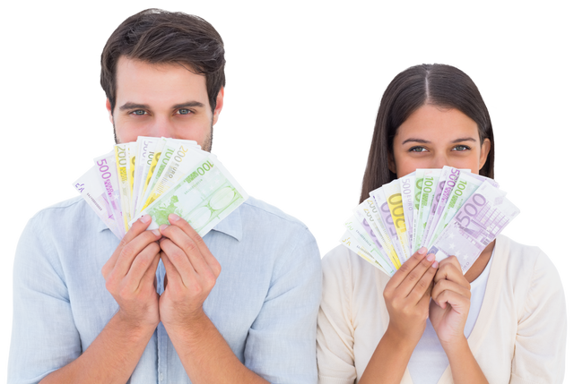 Happy Caucasian Couple Holding Euro Bank Notes, Transparent Background - Download Free Stock Videos Pikwizard.com