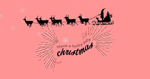 Festive Pink Christmas Greeting with Santa and Reindeer Silhouette