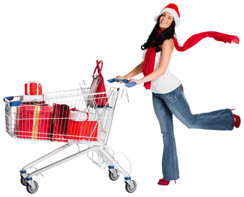 festive woman transparent background posing with holiday shopping cart - Download Free Stock Videos Pikwizard.com