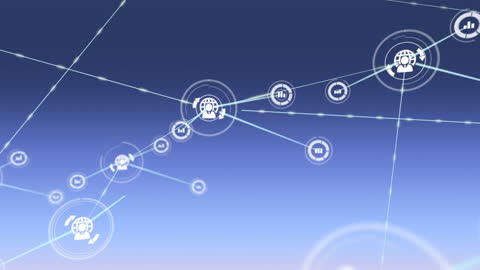 Network of Digital Icons on Blue Background Concept
