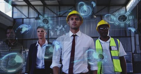 Diverse Warehouse Workers with Digital Interface Overlay - Download Free Stock Images Pikwizard.com