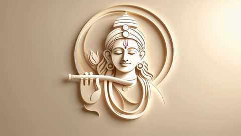 Stylized relief of flute-playing krishna on elegant wall