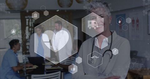 Senior Female Doctor with Futuristic Digital Medical Interface