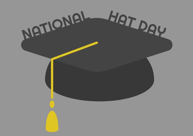 Illustration of national hat day text with mortarboard against gray background. national hat day, illustration, graduation, communication and vector concept.