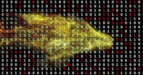 Intricate Digital Matrix with Flowing Golden Data Particles