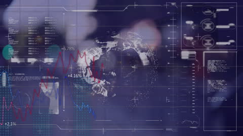 Digital Data Analytics on Abstract Screen with Global Map Background