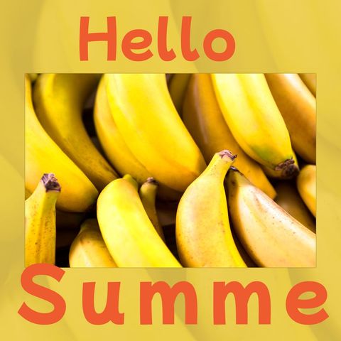 Close-up of Ripe Bananas with Vibrant Summer Greeting