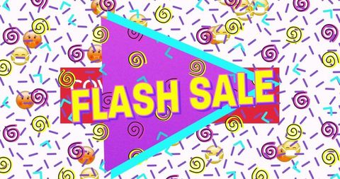 Bright Retro 90s Style Flash Sale Announcement with Colorful Patterns
