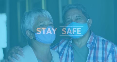 Senior Couple Wearing Masks Staying Safe During Pandemic