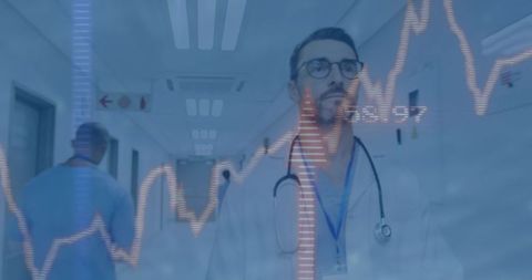 Doctor Analyzing Patient Data in Modern Hospital Corridor