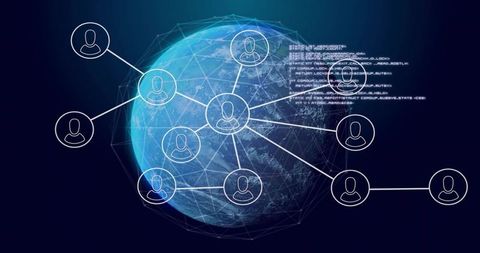 3d globe in digital network linking global technology domains