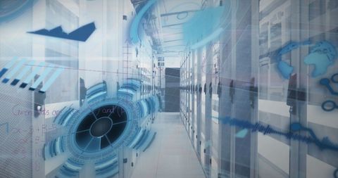 Advanced Data Center with Digital Overlay Graphics - Download Free Stock Images Pikwizard.com