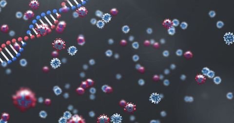 Digital Render of Virus Cells with DNA Strand Representation