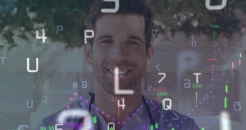 Digital Financial Data Overlays on Doctor Portrait