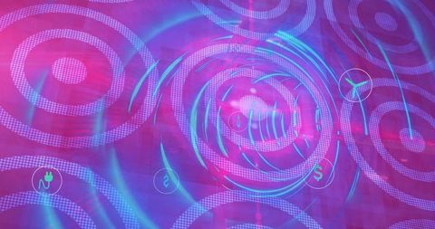 Futuristic Digital Interface Displaying Neon Circles and Icons