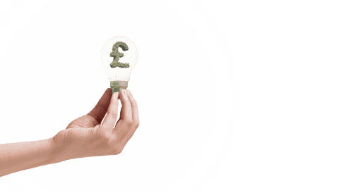 Hand holding lightbulb featuring pound sign on transparent background