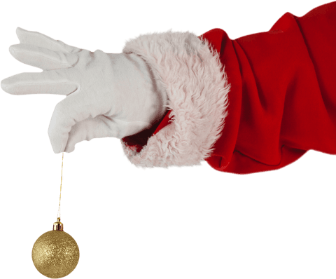 Transparent Santa Hand Holding Golden Christmas Bauble