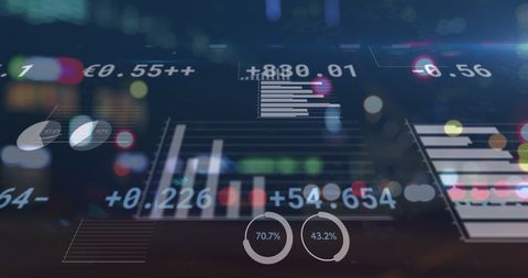 Digital Financial Data Overlay with City Lights Background - Download Free Stock Images Pikwizard.com