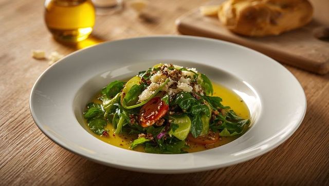 Fresh Organic Green Salad with Sunlit Rustic Atmosphere