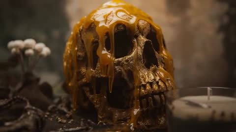 Gothic Ritual with Dripping Wax Candle and Skull