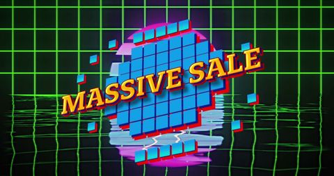 Massive Sale Text with Retro Grid Background
