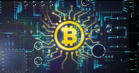 Bitcoin Symbol on Digital Circuit Board Technology Background - Download Free Stock Images Pikwizard.com