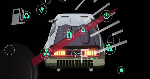 Futuristic Vehicle with Eco-Friendly Icon Connections - Download Free Stock Images Pikwizard.com