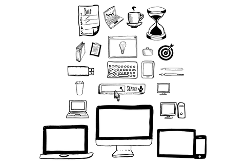 transparent icons sketch with coffee cup and laptop - Download Free Stock Videos Pikwizard.com