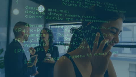 Business Woman on Phone Overlay with Code Animation
