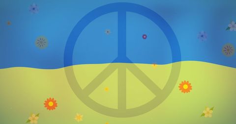 Peace Symbol with Flowers on Ukrainian Flag Background