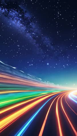 Vertical Neon Highway Racing Under Milky Way Futuristic Sci-Fi Nightscape Motion Clip